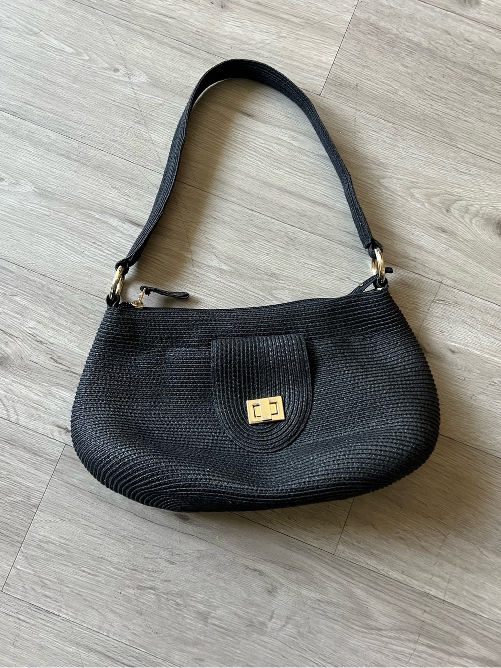 Talbots Black Straw Shoulder Bag